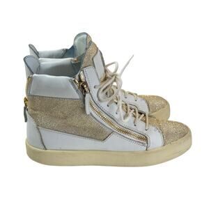 Giusseppi Zanotti Hightop Sneakers Womens 40 10 White Leather Gold Studded Boot